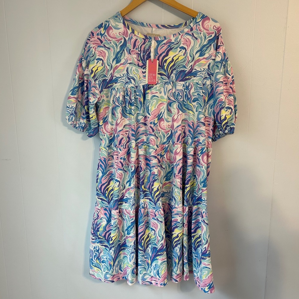 Simply Southern‎ Womens Babydoll Tiered Dress UPF 50+ Sun Block Swirl Print L